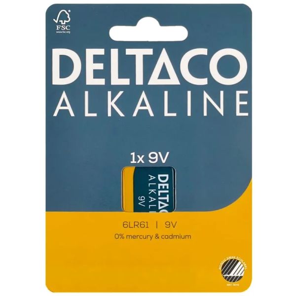 DELTACO ALKALINE, Batéria alkalická 9V 6LR61, 1ks