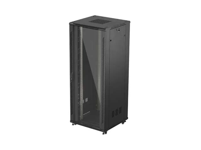 19" Volně stojící racková skříň 42U 800X800 černé skleněné dveře lanberg (ploché balení)