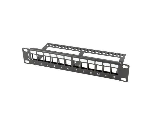 Lanberg patch panel 12 portů 1U s organizérem pro keystone moduly černý