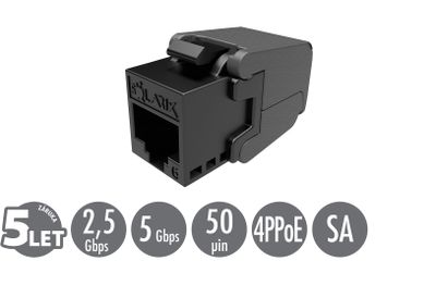 Samořezný keystone Solarix CAT6 UTP SXKJ-6-UTP-BK-SA Component Level a 4PPoE certifikace