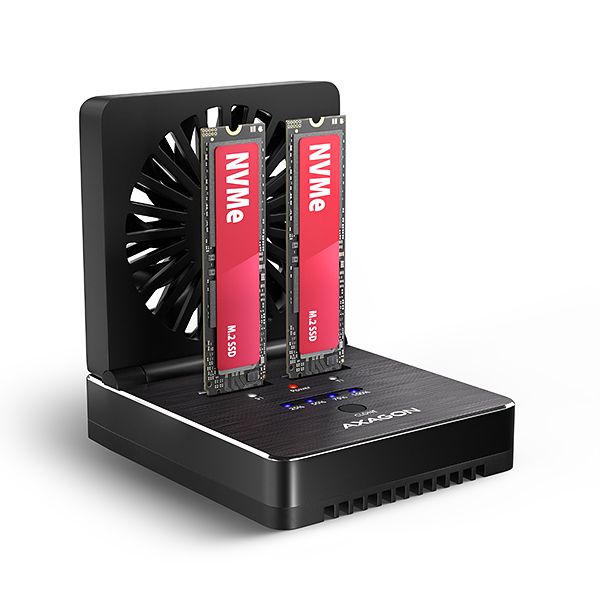 AXAGON ADSA-M2C22, USB-C 20Gbps dokovací stanice pro 2× M.2 NVMe/SATA SSD s funkcí klonování