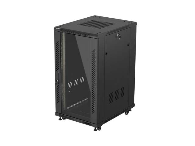 Lanberg instalační skříňový rozvaděč 19" 22U 600X800 černé skleněné dveře (ploché balení)