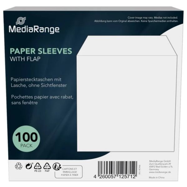 MEDIARANGE Obálka na CD/DVD, bez okna, 100 ks