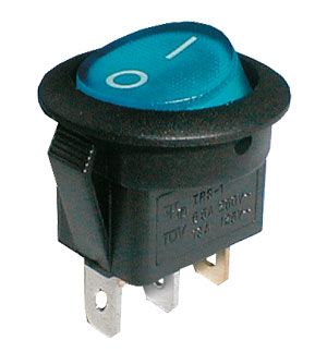 Přepínač kolébkový kulatý prosvětlený 2pol./3pin ON-OFF 250V/6A modrý