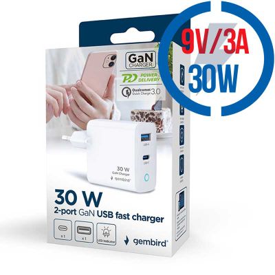 GEMBIRD TA-UC-PDQC30L-W-01, Nabíječka, USB/USB-C
