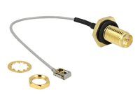 Kabel antény - RP-SMA se zdířkami (female) přepážka do MHF I LK s piny (male) - 10 cm - koaxiál - šedá, černá