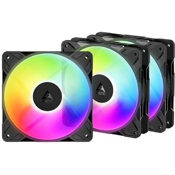 ARCTIC P12 Pro Reverse A-RGB (3pack) 120mm Case Fan with A-RGB - Reverse Impeller Design - FDB beari