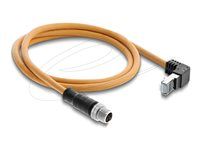 Delock - Sítový kabel - 8kolíkový M12 (M) rovné do RJ-45 (M) zahnutý nahoru - 1 m - 6.5 mm - S/FTP - CAT 6a - lisovaný - oranžová