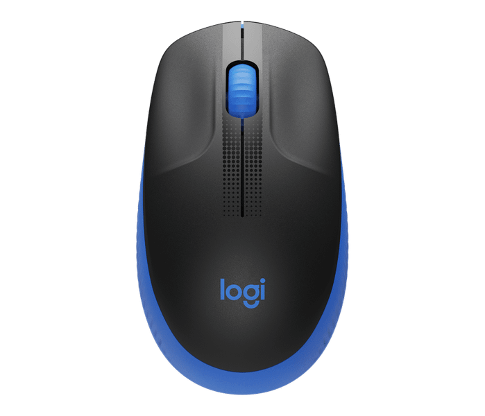 Logitech M190/Kancelářská/Optická/1 000 DPI/Bezdrátová USB/Černá-modrá