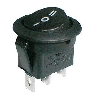 Prepínač kolískový okrúhly 3pol./3pin ON-OFF-ON 250V/6A čierny