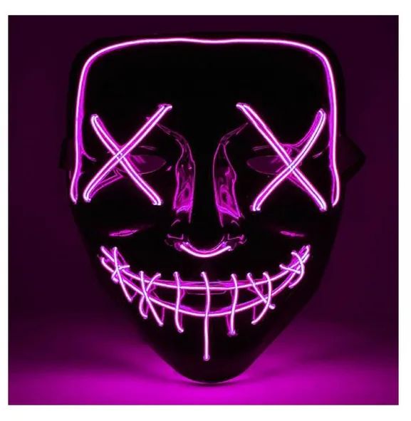 LED svítící maska – růžová | 3 režimy svícení | Halloween, karneval, cosplay
