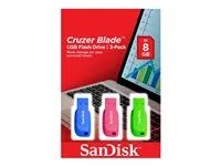 Jednotka USB flash - 32 GB - USB 2.0 - modrá, zelená, růžová (balení 3)