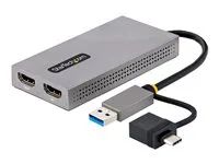 USB 3.0 to HDMI Multi-Monitor Display Adapter for Laptop (107B-USB-HDMI) - Video adaptér - USB typ A, USB-C s piny (male) do 2 x 19 pin HDMI Type A se zdířkami (female) - šedá - podporuje 4K