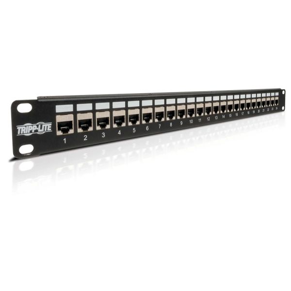 Patch panel průchozí STP stíněný pro montáž do racku 1U, 24x Cat6/Cat5, RJ45 Ethernet