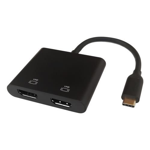 DELTACO Adaptér USB Type C/2x HDMI, černý
