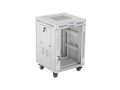 19" Volně stojící racková skříň 15U 600X600 šedé skleněné dveře lcd lanberg (flat pack) V2