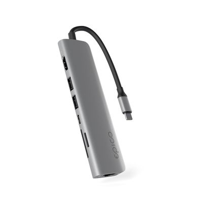 Epico 7v1 Multimedi Hub 8K s USB-C konekt. - šedá