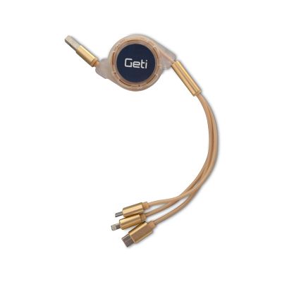 Kabel GETI GCU 05 USB 3v1 zlatý samonavíjecí