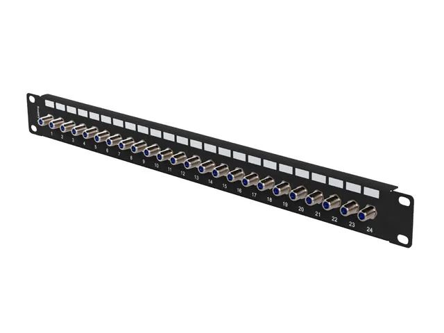 Patch panel 24 portů 1U s konektorem typu f černý lanberg