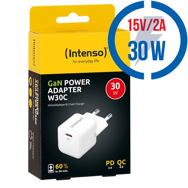 INTENSO W30C GaN, 1x USB C, Nabíječka, 30W, bílá