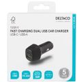 DELTACO USBC-CAR120, Autonabíječka 1x USB-C/USB-A