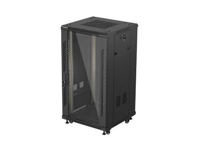 Lanberg instalační skříňový rozvaděč 19" 22U 600X600 černé skleněné dveře (ploché balení)