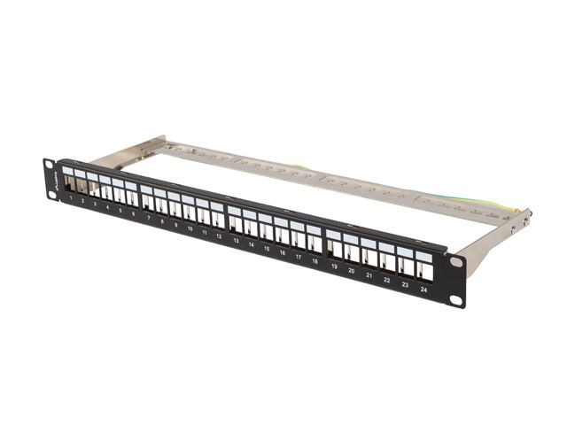 Patch panel 24 portů 1U 19" ftp pro moduly keystone černý lanberg