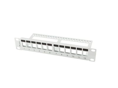 Patch panel 12 portů 1U s organizérem pro keystone moduly šedý lanberg