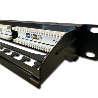 DATACOM Patch panel 19" UTP 24 port CAT5E DUAL 1U BK (4x6p) vyvazovací lišta