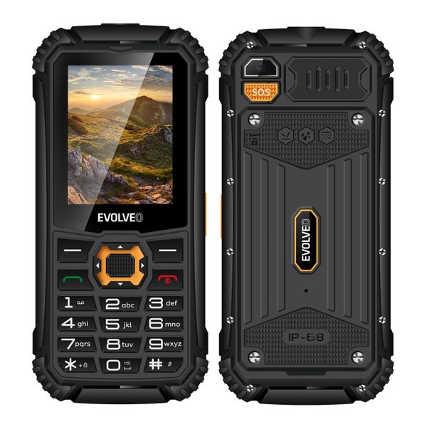 EVOLVEO StrongPhone Q1, IP68 odolný Dual SIM telefon, 2,4"LCD, 1800mAh, černo-oranžový