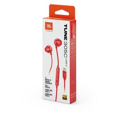 JBL Tune 305 USB-C, Sluchátka, červená