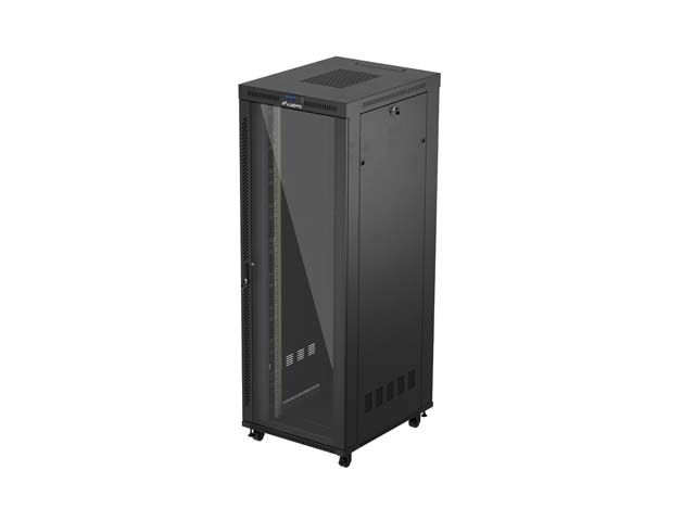19" Volně stojící racková skříň 47u/800x1000 (flat pack) s prosklenými dveřmi lcd černá lanberg V2