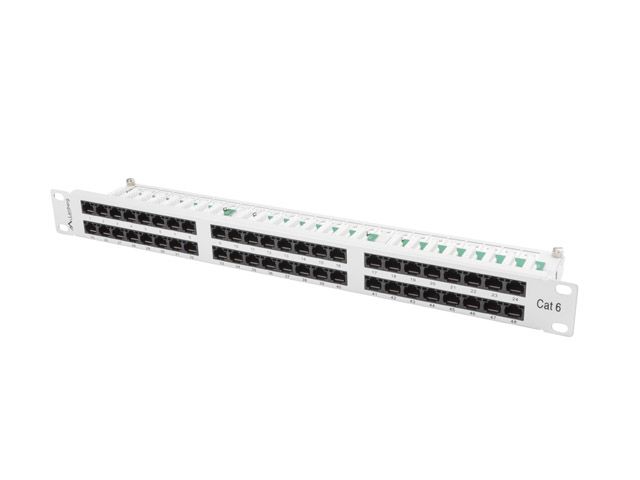 Patch panel 48 portů 1U 19" CAT.6 utp šedý lanberg