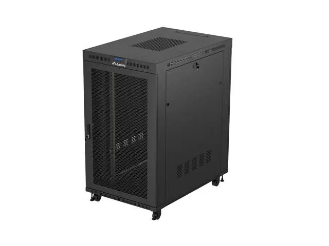 19" Volně stojící racková skříň 27u/800x1200 (flat pack) s dvířky se síťkou lcd černá lanberg