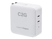 C2G - Sítový adaptér - dual - 65 watt - 3 A - Fast Charge - 2 výstupní konektory (USB-C) - bílá