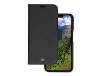 Pouzdro s klopou pro mobilní telefon - písmové hnědé úplety z udržitelné kůže - noční čerň - pro Apple iPhone 14 Pro