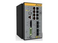 Allied Telesis AT IE360-12GHX - Přepínač - průmyslový - L3 - řízený - 8 x 10/100/1000 (PoE++) + 2 x gigabitů SFP + 2 x 10 Gigabit SFP+ - lze montovat na konzolu DIN, pro připevnění na zeď - PoE++ (360 W) - kompatibilní s TAA