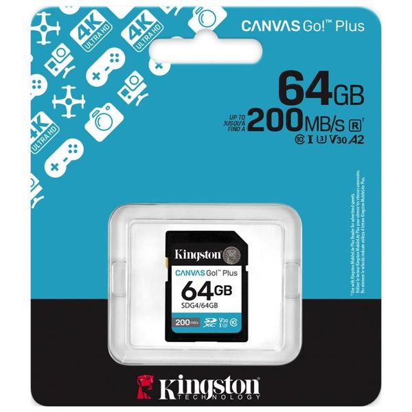 KINGSTON Canvas Go! Plus SD karta, 64 GB, 200MB/s