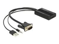 Video / audio adaptér - 15 pin D-Sub (DB-15), mini jack, USB (pouze napájení) s piny (male) do HDMI se zdířkami (female) - 25 cm - černá