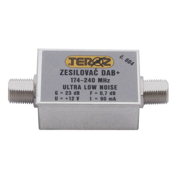 Anténní zesilovač TEROZ 604X, nízkosvumový, DAB, G23dB, F0,7dB, U>120dBµV, F-F