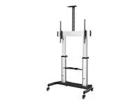 W/ 2 equipment shelves - Vozík - pro plochý panel - hliník, ocel - černá, stříbrná - velikost obrazovky: 60"-100"