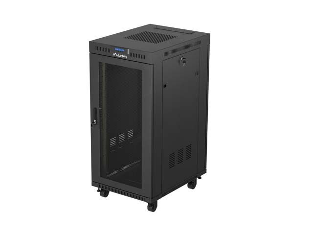 19" Volně stojící racková skříň 24U 600X800 černá s perforovanými dveřmi lanberg (flat pack) V2