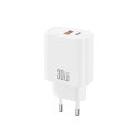 XO sieťová nabíjačka CE42 PD 30W 1x USB-C 1x USB biela + kábel USB-C - USB-C