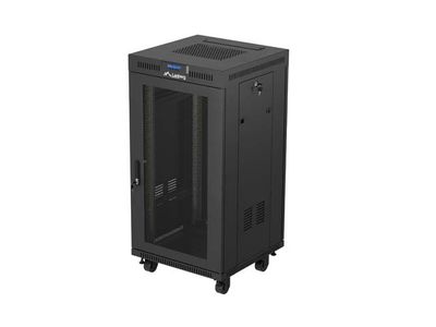 19" Volně stojící racková skříň 22u/600x600 (flat pack) se síťovými dveřmi lcd černá lanberg V2