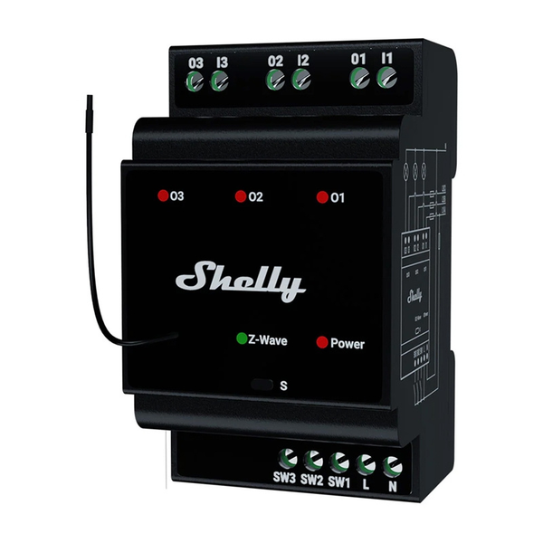 Relé na DIN lištu SHELLY PRO 3 Z-Wave