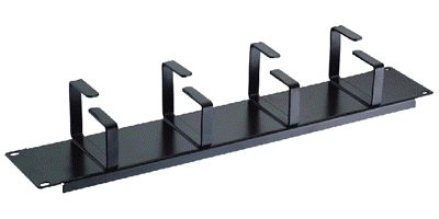 19" vyvazovací panel 2U 4x kov.háček (8,0 x 4,5-6,0cm) černý