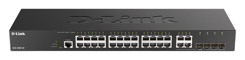 D-Link DGS-2000-28 Managed switch, 24x GbE, 4x RJ45/SFP, fanless