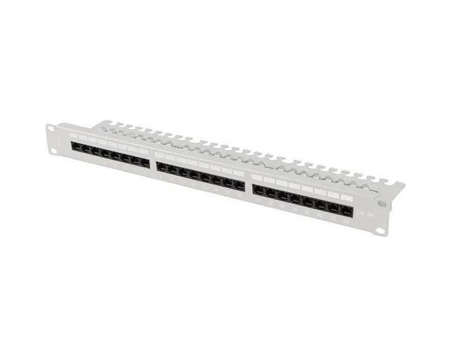 Lanberg patch panel 24 portů 1U 19" CAT.6A utp s policí šedý