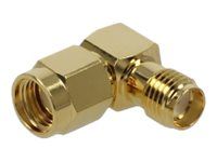 Adaptér pro anténu - RP-SMA (M) do SMA (F) pravoúhlý - zlatá