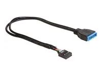 USB interní kabel - hlavička USB 9 pinů (F) do 19 pin USB 3.0 header (M) - 30 cm - černá
